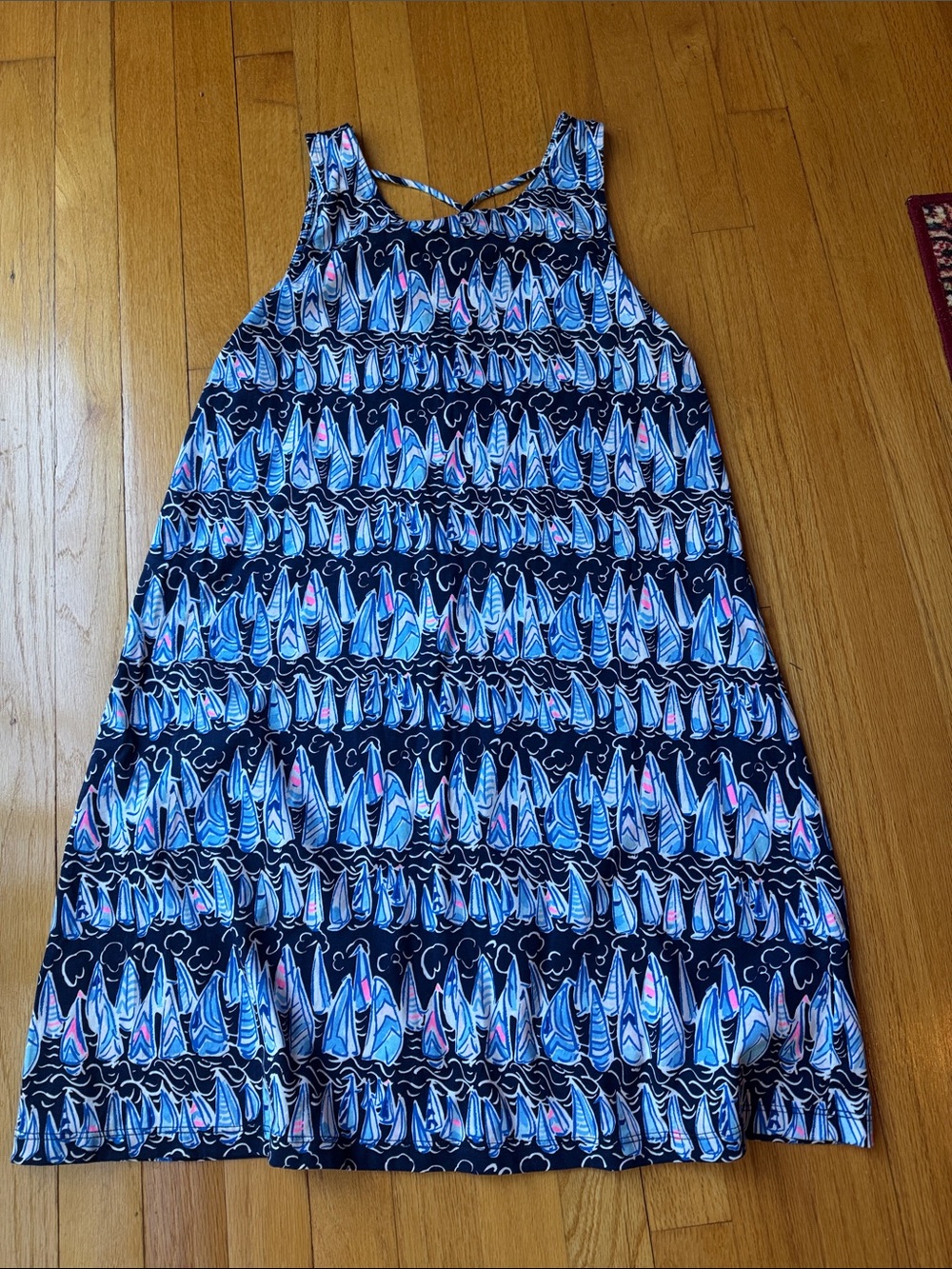 Lilly Pulitzer Navy Blue Multicolor Sailboat Print Sleeveless Dress